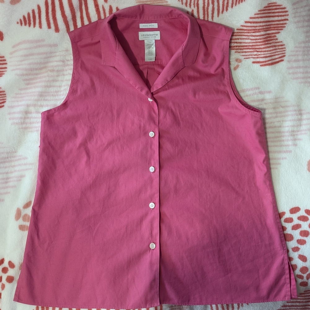Hot Pink Sleeveless Button-Up Size 10 Petite from Liz Claiborne